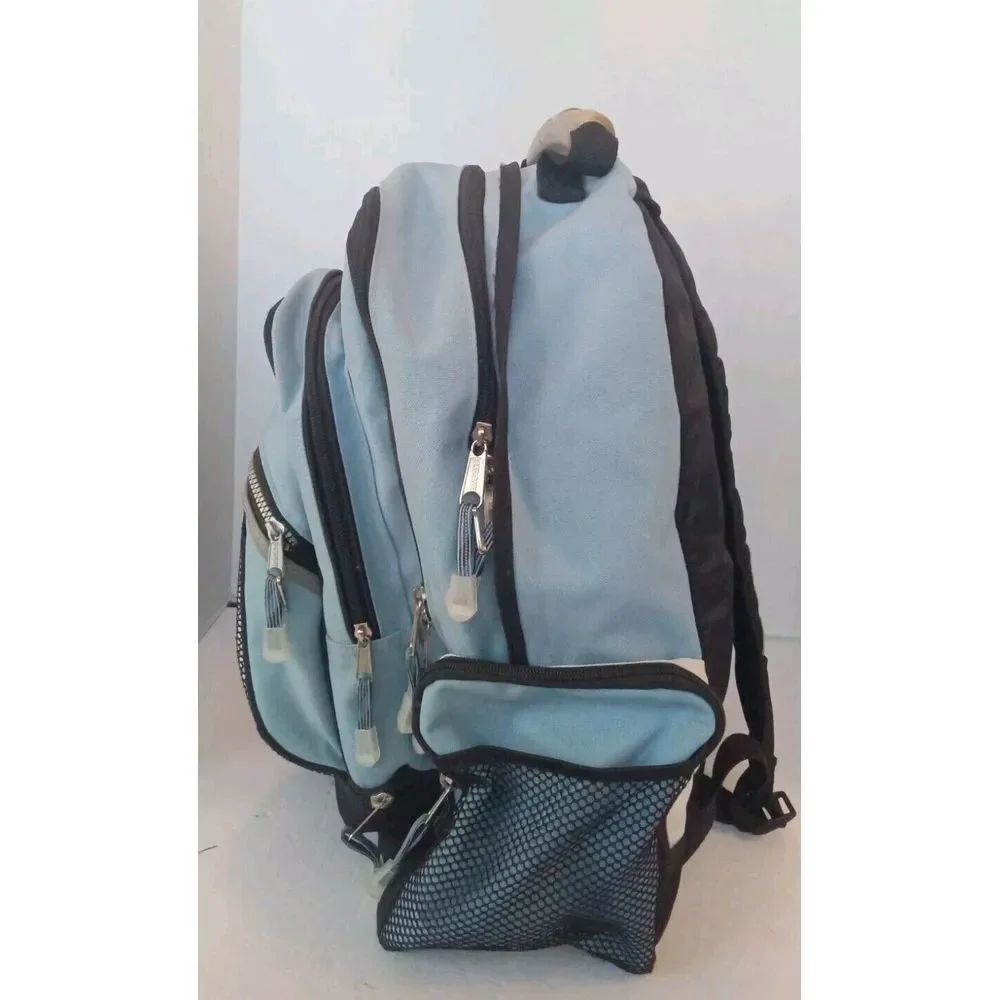 Multi-Pocket‎ Backpack Light Blue Gray Mesh Laptop Bag Multiple Compartments